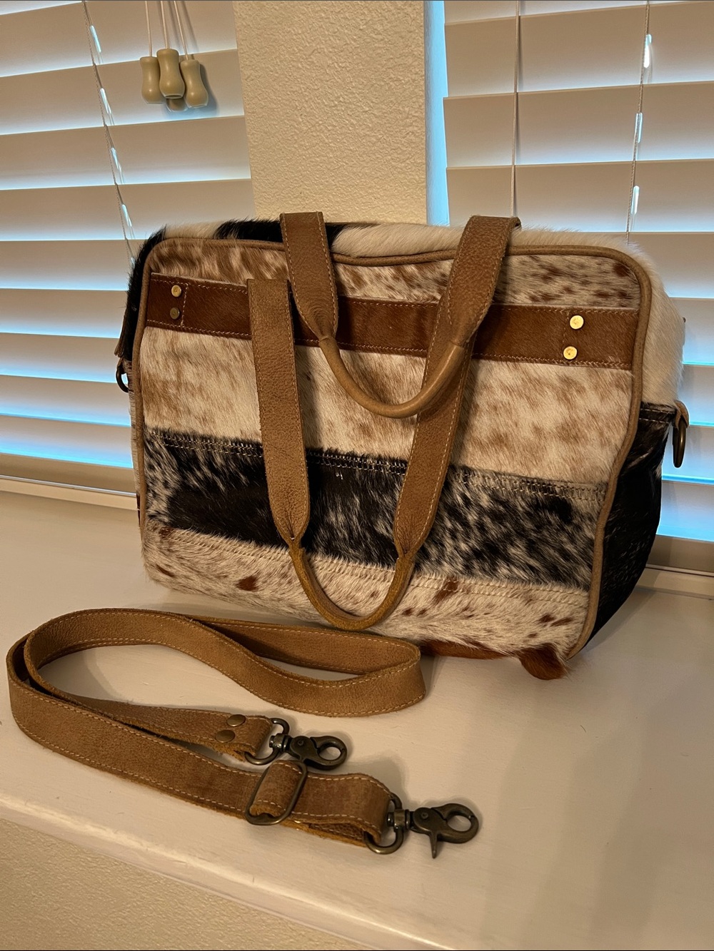 Myra Bag Brown and Cream Cowhide Shoulder Bag